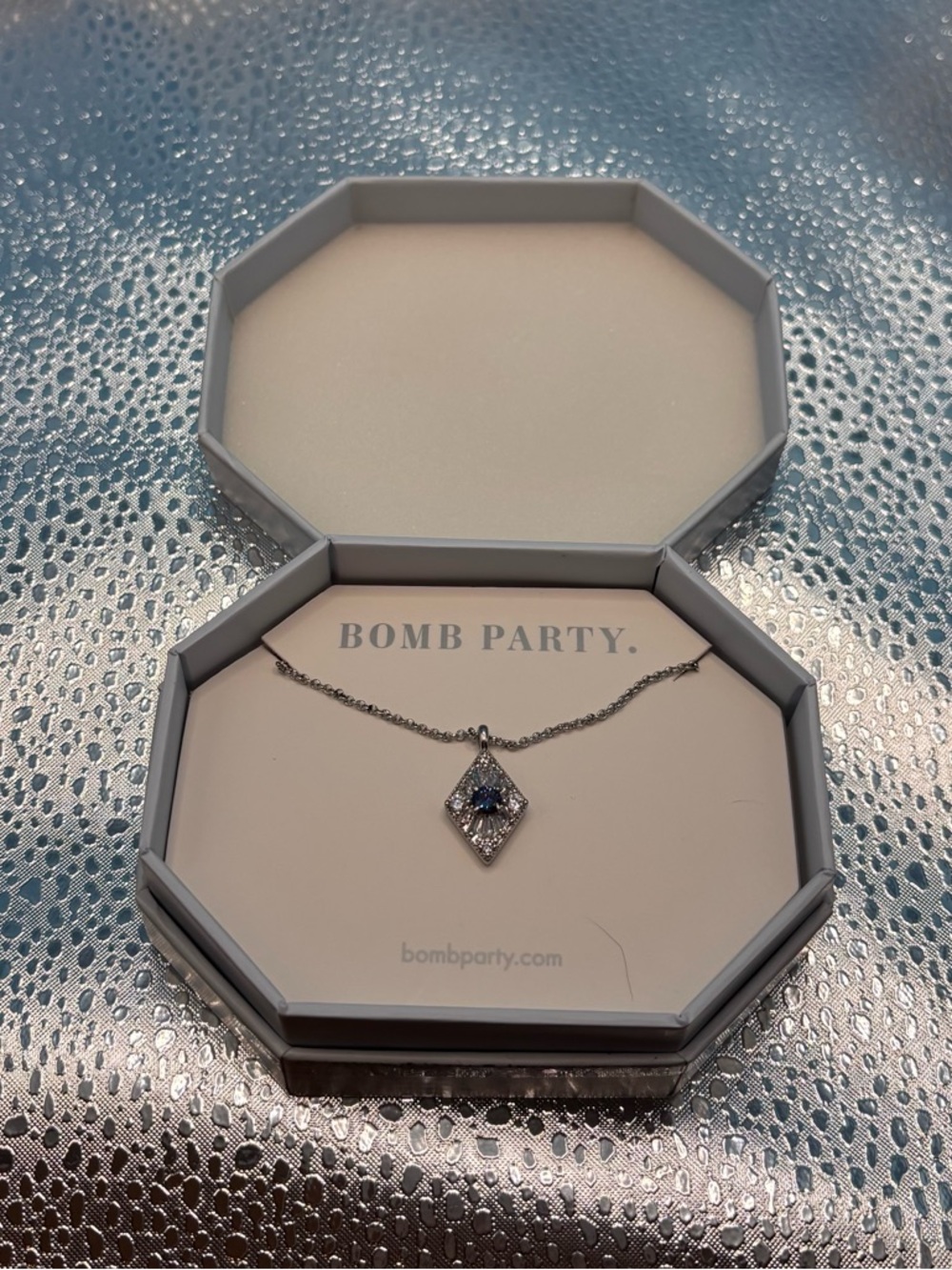 Bomb Party "The Eye of Glam" Rhodium Necklace - Lab Created Sapphire